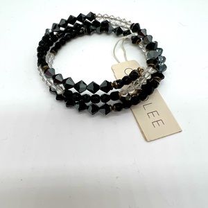 Vintage NWT Black & Clear Beaded Triple Wrap Bracelet